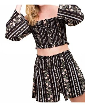 Honey Punch Floral Smocking Top - Black