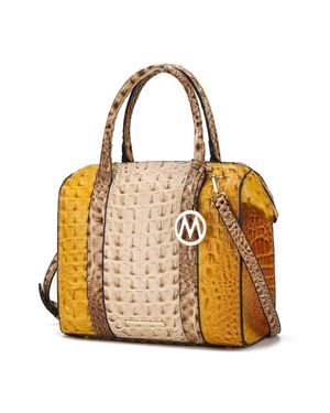 MKF Ember Faux Crocodile-Embossed Vegan Leather Large Satchel Handbag - Metallic