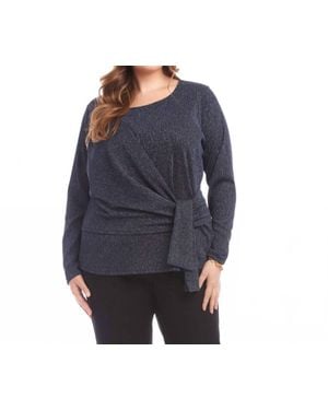 Karen Kane Long Sleeve Metallic Knit Side-Tie Top - Blue