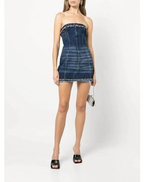 Area Strapless Crystal Embellished Denim Mini Dress - Blue