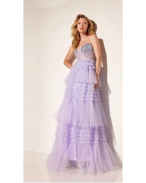 Lucci Lu Glitter Strapless A-Line Tiered Gown - Purple