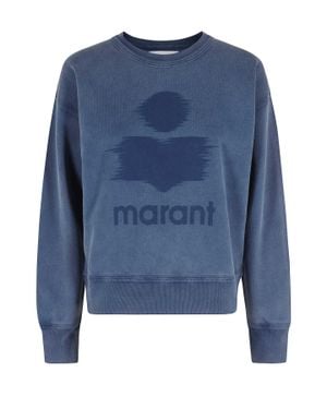 Isabel Marant Mobyli Gz Blurred Logo Crewneck Cotton-Blend Sweatshirt - Blue