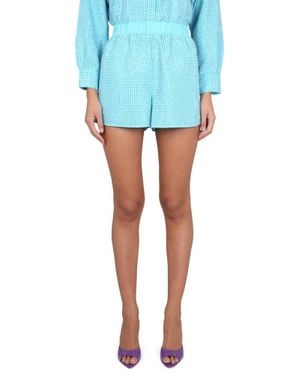 Self-Portrait Rhinestone Taffeta Shorts - Blue