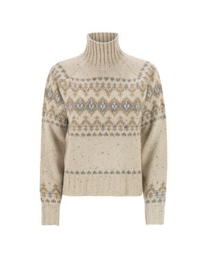 MC2 Saint Barth Fair Isle Knit Sweater With Ribbed Turtleneck - Natural