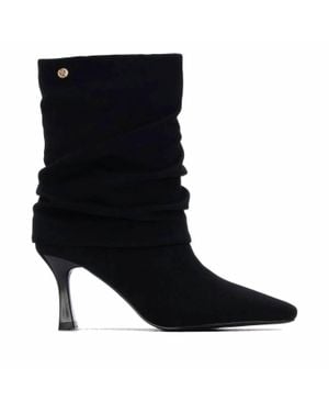 Xti Pointed Toe Suede Cuffed Ankle Booties - Black