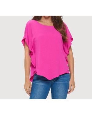 Last Tango Flowy Batwing Top With Overlay - Pink