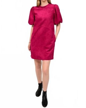 Uncle Frank Pouf Sleeve Suede Dress - Red