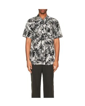 SER.O.YA Short-Sleeve Button-Up Palm Print Shirt - Black