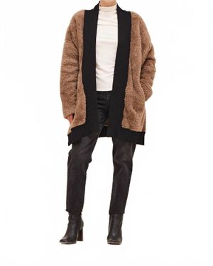 GRADE & GATHER Fireside Contrast Border Fuzzy Cardigan - Black
