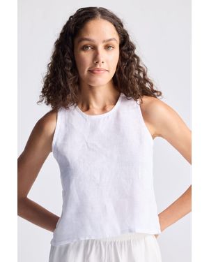 REISTOR Sleeveless Embroidered Back Button Top - White