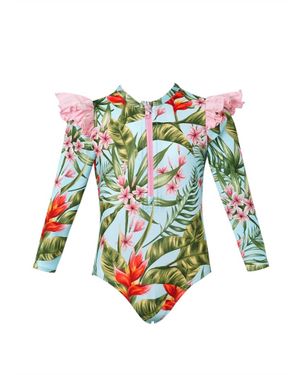 Lia Sahara Girl's Zipper Long Sleeve One Piece - White