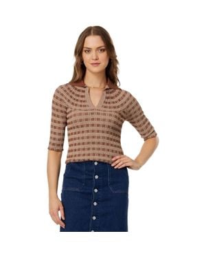 Rosetta Getty Polo Sweater Toffee Striped Everyday Wear Frog470 - Blue