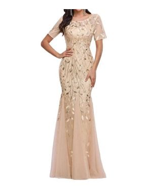 Ever Pretty Embroidered Sequin Mermaid Dress - Natural