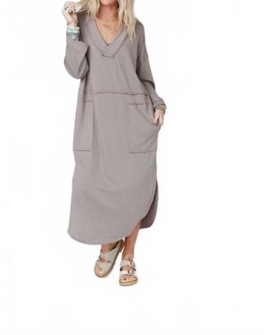 Three Bird Nest Meadow Long Sleeve Slit Maxi Dress - Gray