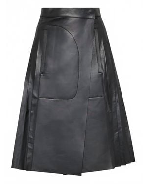 Ferragamo Pleated Leather Midi Skirt - Black