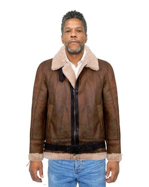 Infinity Leather Vintage Sheepskin Aviator Jacket- Huntingdon - Brown