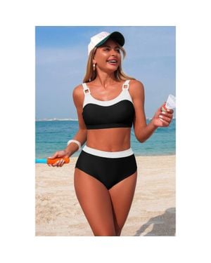 TRUEDAMES Two Piece Colorblock Sleeveless Back Knot Bikini - Blue