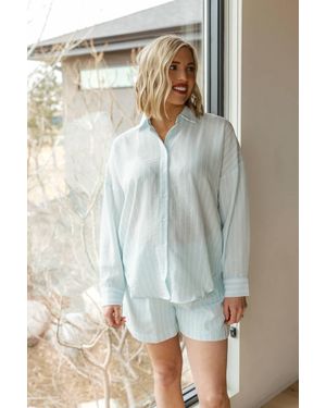By Together Stacy Striped Button Down Shirt - Blue