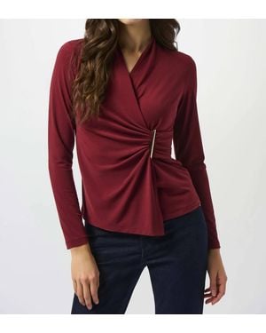 Joseph Ribkoff Moss Crepe Fitted Wrap Top - Red