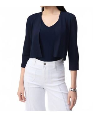 Joseph Ribkoff Pearl Accent Three Quarter Sleeve Cropped Cardigan - Blue