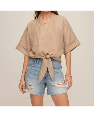 Fifteen Twenty Janice Cuffed Sleeve Tie Front Top - Blue