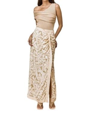 MON RENN Asymmetric Waist Midi Skirt - Natural