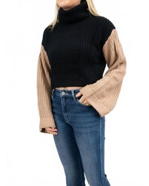 She + Sky Colorblock Crop Sweater - Black