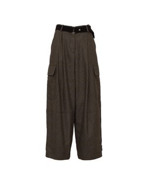 P.A.R.O.S.H. Prince Of Wales Check Wide-Leg Cargo Pants - Gray