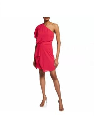 Halston One Shoulder Mini Dress With Draping - Red