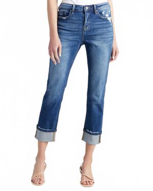 Mica Mid Rise Straight Leg Jeans With Cuff - Blue