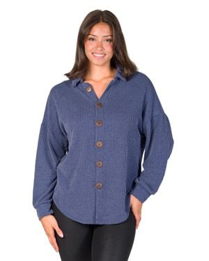 24seven Comfort Apparel Ribbed Button Up Long Sleeve Collared Shirt Jacket - Blue