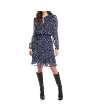 Karen Kane Lauralee Long Sleeve Tiered Floral Print Dress - Blue