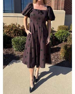 AUREUM Polka Dot Linen Midi Dress - Black