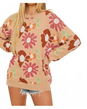Baevely By Wellmade Jacquard Floral Print Sweater - Orange
