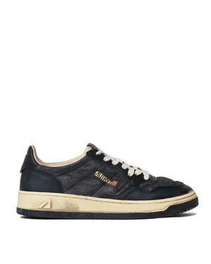 Autry Super Vintage Low Padded Crackled Leather Sneakers - Blue