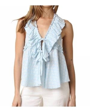 Olivaceous Elena Ruffle Tie Top - Blue