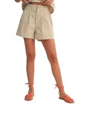 Miou Muse Monument Linen Elastic Band Shorts - Natural