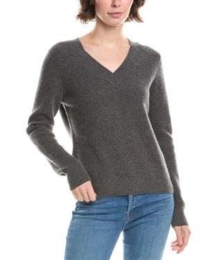 Forte Thermal Piped V-Neck Cashmere Sweater - Gray