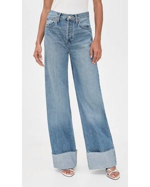 RE/DONE High Rise Wide Leg Cuff Jeans - Blue