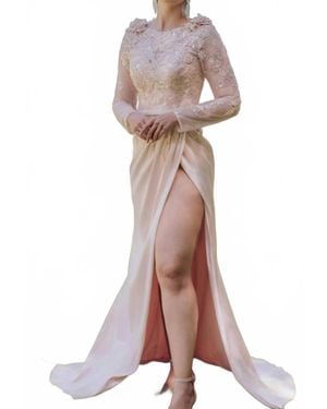 Terani Bateau Floral Appliqued Evening Gown - Pink