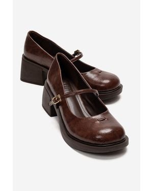 Prologue Shoes Luanda Block Heel Mary Jane Shoes - Brown
