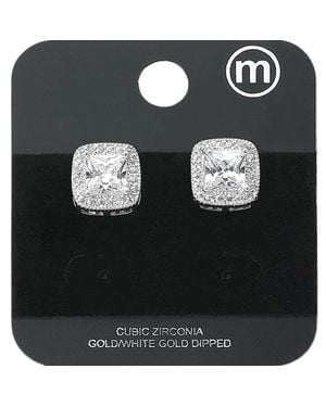 Fashnzfab Dipped Square Cz Stone Stud Earrings - Black
