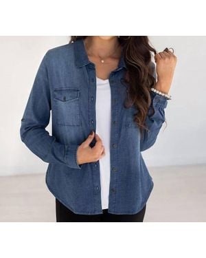 Grace and Lace Chambray Button Up Shirt - Blue