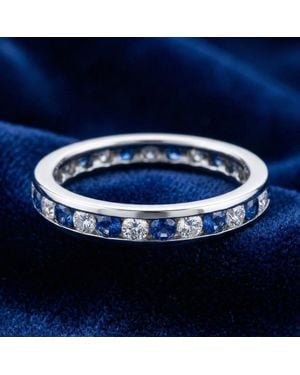 Pompeii3 1 1/2Ct Diamond & Sapphire Eternity Ring 14K Size Selectable - Blue