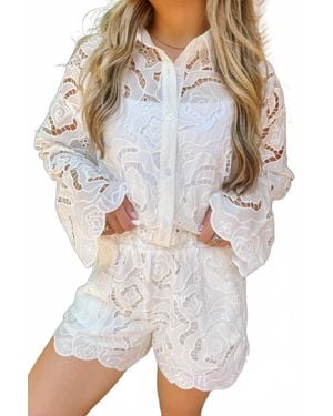 Lilbelle Charlotte Cape Floral Eyelet Shorts - White