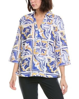 Stella Parker Alice Linen-Blend Tunic Top - Blue