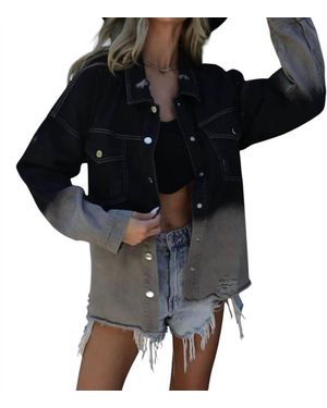 Blue Buttercup Mya Rock & Roll Distress Ombre Denim Jacket - Black