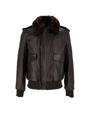 Schott Nyc Plush Fur Collar Cropped Leather Jacket - Black