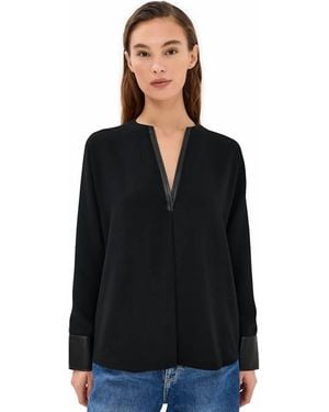 Vince Leather Trim Dolman Top - Black