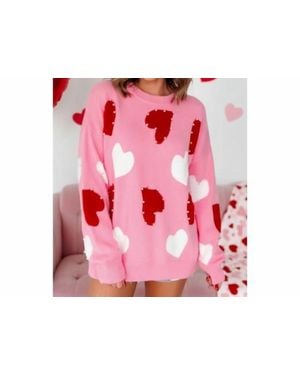 Aapparella Oversized Heart Pearl Trim Sweater - Pink